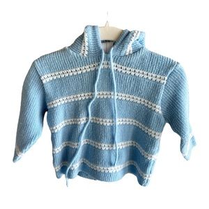 Vintage Petit Ami light blue hooded baby sweater 12 months zip in back